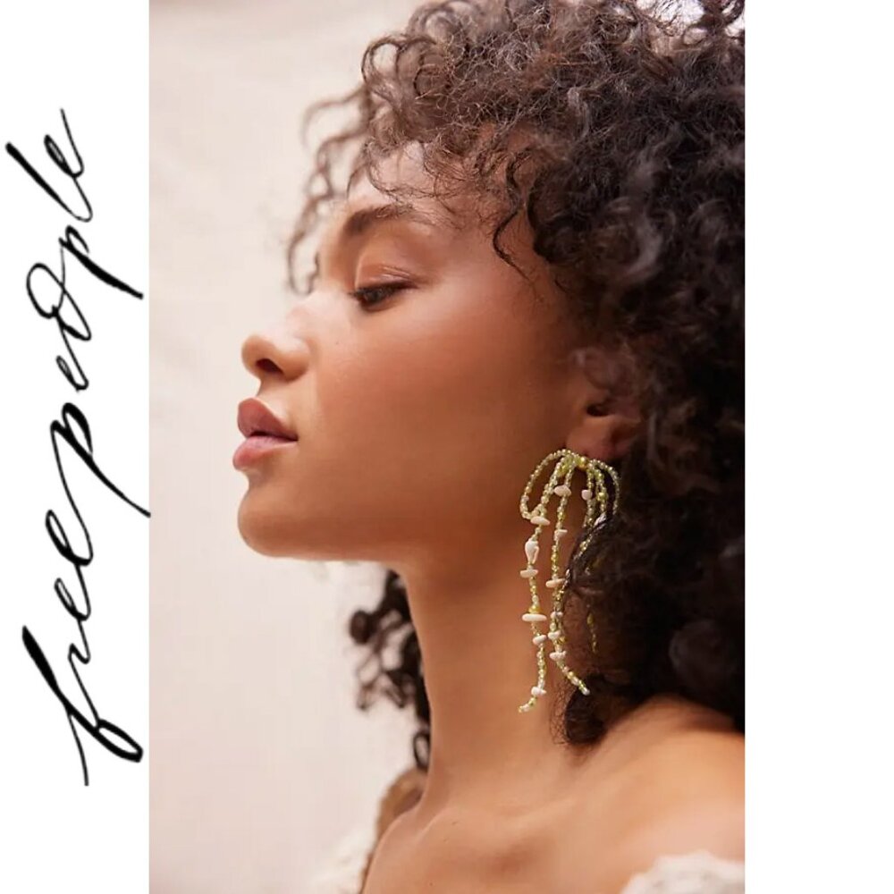 Free People Say You Love Me Bow Dangle Earrings Sage Beaded Shell